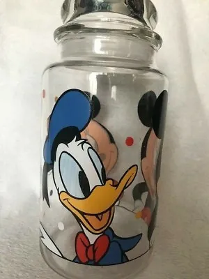 Disney Canister Glass Mickey Mouse Minnie Mouse Donald Duck Please READ • $14