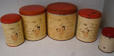 Vtg Set 4 Plus 1 Parmeco Chef Parker Metal Kitchen Canisters MCM • $17.99