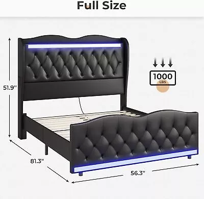 Full/Queen/King LED Bed Frame Upholstered Platform Bed With Wingback Headboard • $249.89