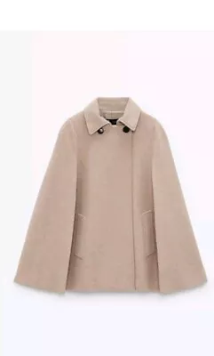 Zara Beige Cotton Blend Cape Coat Size L New • $55.49