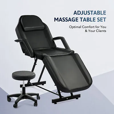 Massage Table Adjustable Tattoo Lash Bed With Stool For Home Beauty Salon Black • $184.52