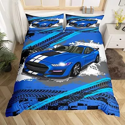 Blue Sports Car Duvet Cover For Kids Boys MenGraffiti Race Car Bedding Set Tw... • $52.31