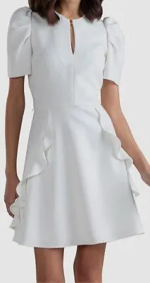 $398 Shoshanna Women's White Belle Puff-Sleeve Ruffle Dress Size 2 • $127.58