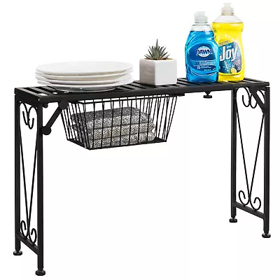 Black Metal Expandable Over-The-Sink Storage Shelf Rack W/Pull-Out Drawer • $67.99