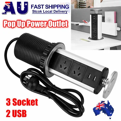$32.95 • Buy Pop Up Power Point 3 Socket Plug + 2 USB Table Home Kitchen Desk Outlet