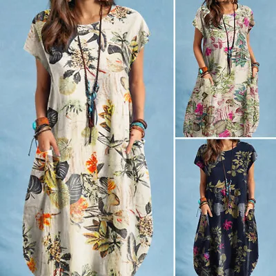 $23.93 • Buy ZANZEA Womens Floral Retro Short Sleeve Casual Oversized Holiday Maxi Dress PLUS