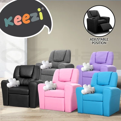 $117.95 • Buy Keezi Kids Recliner Chair Leather Linen Soft Sofa Lounge Couch Children Armchair