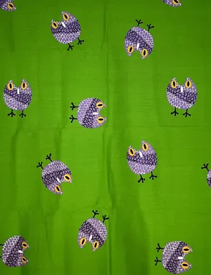 Vtg 70s Upholstery Fabric Owl Cotton Canvas Green Purple Owls 1 Yard X 45  • $17.99