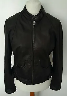 MARKS & SPENCER - Black REAL LEATHER Jacket Soft Size M 12/14 • £54.99