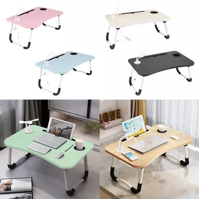 Foldable Laptop Table Portable Bed Sofa Tray Desk With USB Ports &LED Light Fan • £14.94