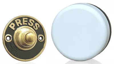 Wind Up Mechanical Doorbell White Round Brass PRESS • £43.95