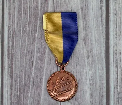 Bronze Medal With Javelins And Sword Yellow And Blue Ribbon • £14.24