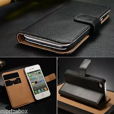 Real Genuine Leather Flip Wallet Slim Case Cover For New IPhone 6 7 8 5 SE Plus • £3.99