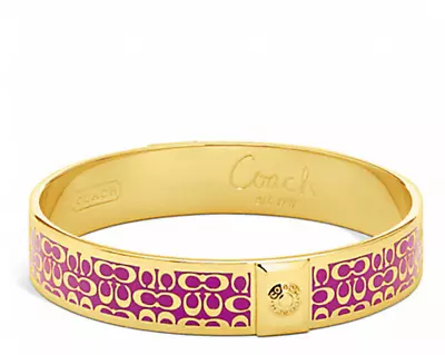 $38 • Buy Coach 1/2 Inch Signature C Fuchsia Enamel Gold Plated Color Bangle Bracelet $78