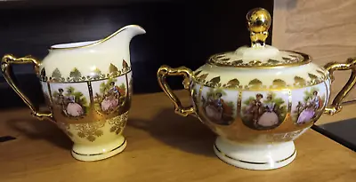 Heinrich & Co H & C Selb Bavaria Creamer And Sugar Bowl Gold Beaded Couple • $37.50