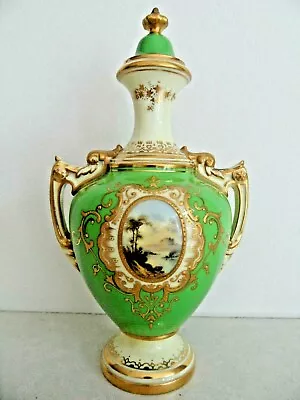 Antique Coalport Twin Handled Covered Vase Urn Loch Scene Edward Ball C.1900 • £250