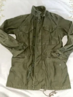 Vintage Hooded Drawstring Coat Cotton 1955 Army Olive Green • $49.95