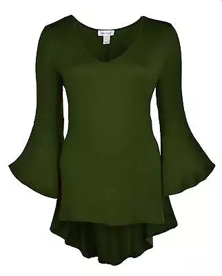 Women Plus Size High Low Bell Sleeve Gothic Blouse Tunic Top • £23.13