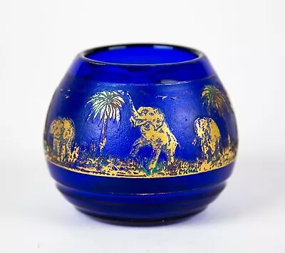 Antique Moser Animor Cobalt Blue Vase Signed 1920's Acid Etched Elephant Design • $521.25
