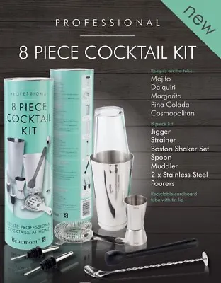 Professional Cocktail Shaker Bartenders Kit 8 Piece Gift Box Set Pub Home Bar • £19.95