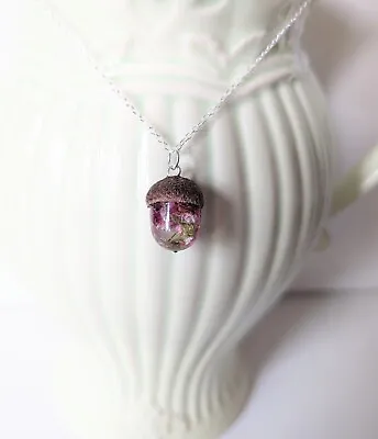 Handmade Real Heather Flower Resin Acorn Autumn Necklace Unique Gift For Her  • £15.95