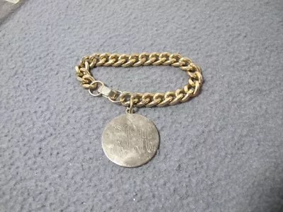 Vtg 1950's Monogrammed XL Dangle Charm Figaro Chain Bracelet • $9.99