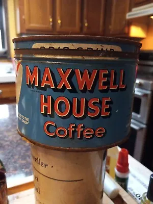 Vintage 1940s Maxwell House Coffee Keywind Round Coffee Tin W/ Lid (Empty) • $24.99