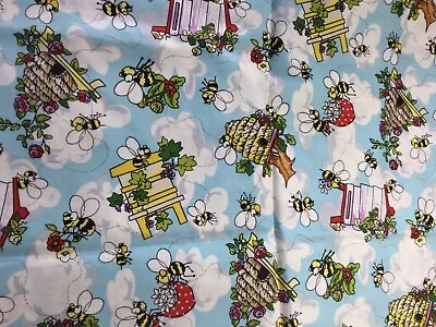 Blue Beehive Fabric Bee Krazy Kritters Blue Sky Cloud I Spy 1 Y Cotton Quilt F34 • $16