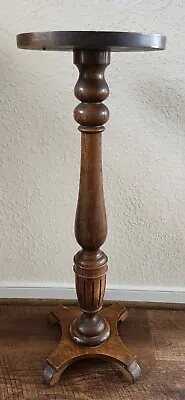 Vintage Oak Wood Pedestal Plant Stand Free Shipping  • $395