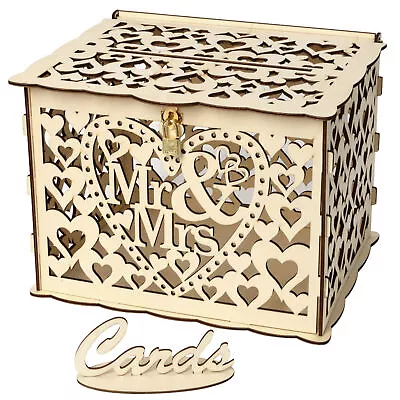 Birthday Large Hollow DIY With Lock Envelope Baby Shower Wedding Wooden Card Box • $29.85