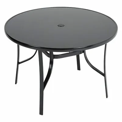 Black 105cm Round Garden Table Outdoor Dining Table Furniture With Parasol Hole • £68.99