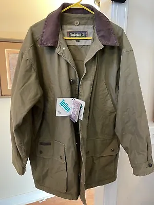 VTG Timberland Weathergear Men L Jacket Leather Trim Canvas Field NEW • $39.99