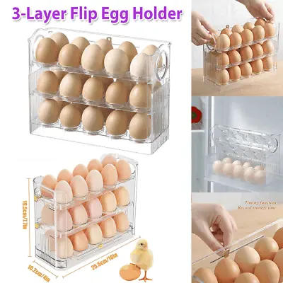 3-Layer Egg Holder For Refrigerator Flip Fridge Door Egg Storage Space Saver • £8.95