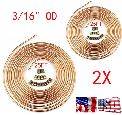 2x Car Copper Nickel Brake Line Tubing Kit 3/16 Od 25Ft Coil Roll W/32x Fittings • $35.41