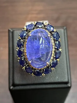 Natural Tanzanite 17x11 Sapphire Sapphire Diamond Cut Sterling Silver 925 Ring • $162.61