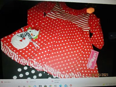 New Molly & Millie Two Piece Baby Girls Outfit Red Black White Snowman Boutique • $16.50
