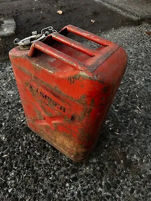 Antique 5 Gallon Military Jeep Metal Gas Can Auto Car Truck Steel Red Cap Old￼ • $22