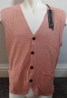 Gabicci Maddox Street Sleeveless Cardigan Vest Sunset Pink Men's Medium NEW • £22.99