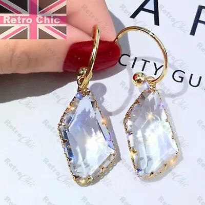 RETRO Squares ICE CRYSTAL Chunky EARRINGS Geometric FACETED GLASS Studs BLING • £2.99