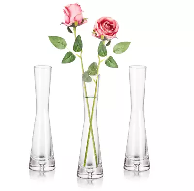 Hewory Handmade Glass Bud Vases Set Of 3 Modern Clear Skinny Decor 7.87  Tall • $28.90