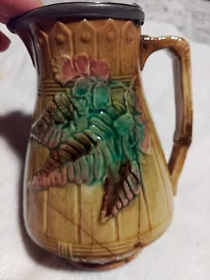 Antique Majolica Picket Fence W/Fern Leaves Shape Creamer Pitcher Jug 1880s • $49.99