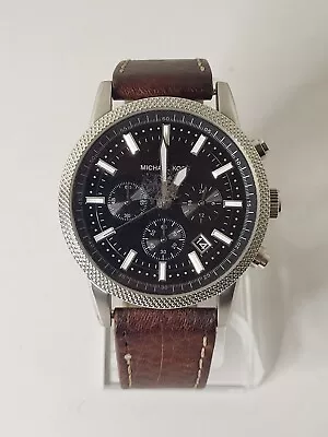 Michael Kors Mens Brown Leather Analog Black Dial Quartz Watch MK8309 Running • $43.99