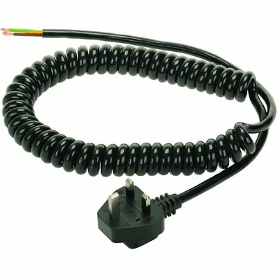 HEAVY DUTY CABLE COILED CURLY MAINS FLEX 13a WITH MOULDED UK PLUG 102048 • £20.50