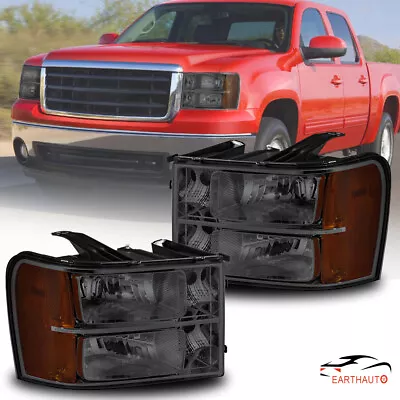 2X Smoked Headlights Assy For 07-13 GMC Sierra 1500 2500HD 3500HD Headlamps New • $68.89