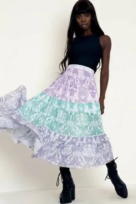 Black Milk Chinoiserie Frill Pastel Floral Midaxi Skirt XS • $99.99