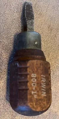 Vintage Irwin 800 1  Stubby Wood Handle Slotted Screwdriver Flat Head • $7.95