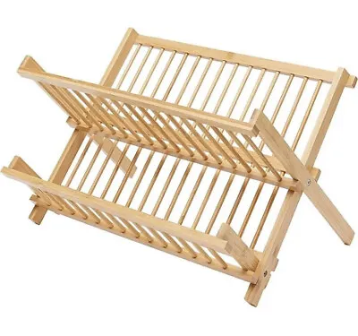 £4.99 • Buy Amazon Basics Bamboo Dish Drying Rack Wooden Dish Dryier Folding Round Bars Wood