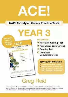 ACE! NAPLAN*-style Literacy Practice Tests Year 3 With Year 3 Reading Magazine • $19.50