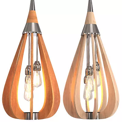 Vintage Teardrop Pendant Light Bonito Chandelier E27 3-Light Solid Wood Lamp • $379