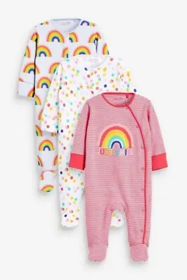 Next Girl's 3 Pack Rainbow Babygrows/ Sleepsuits Bundle **0-3 Months**  • £5.50